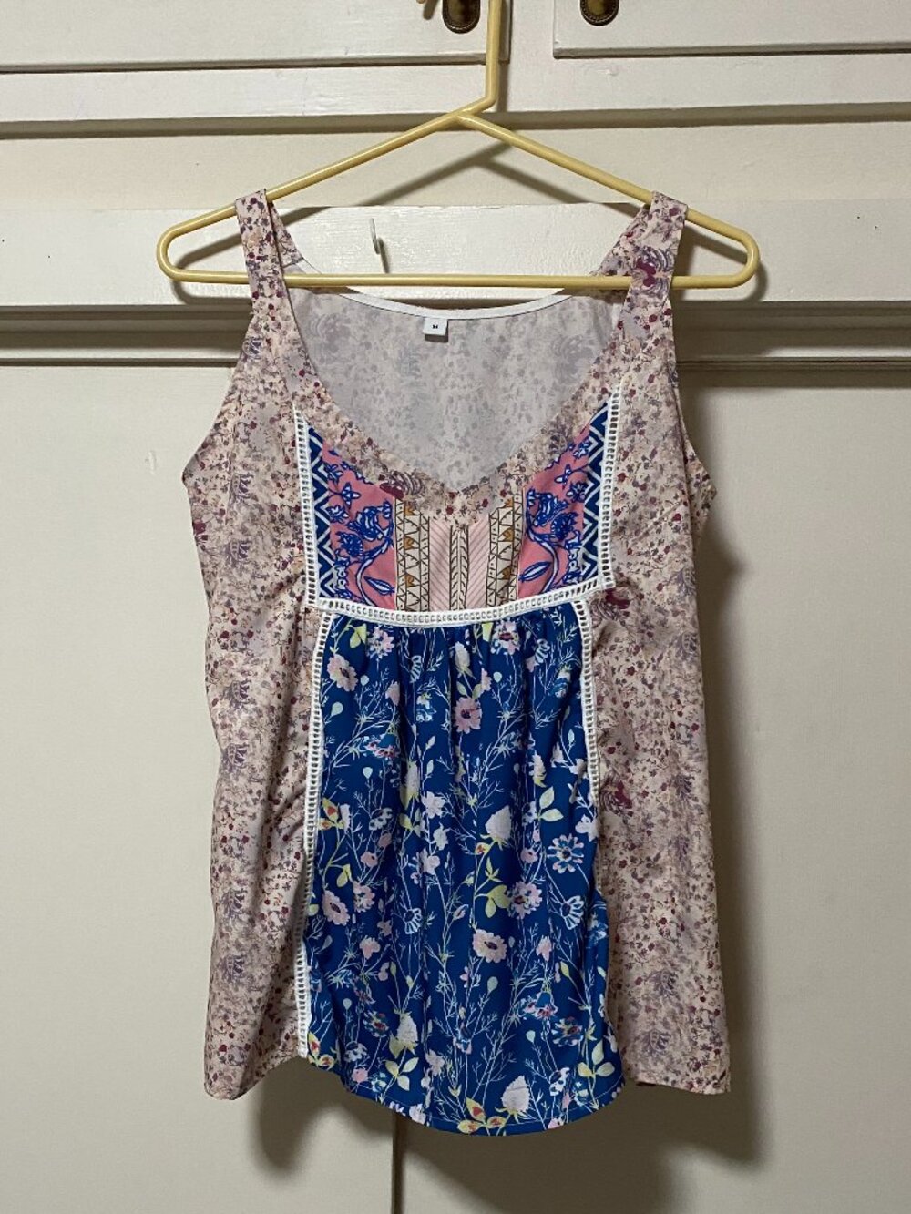 Super cute patchwork style tank blouse, size M